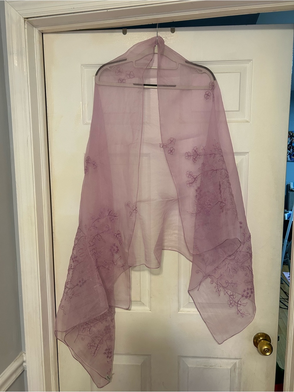 Sheer Lavender Embroidered Wrap - Women's Lightweight Scarf